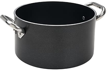 Ollas Agnelli Alblack Alta Cazuela, de Aluminio, de Espesor 5 mm, con 2 Asas en Acero Inoxidable, Negro, 3,3 litros