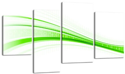 wandmotiv24 Leinwandbild Grüne Welle LW259 Wandbild, Bild auf Leinwand, 4 Teile, 180x115cm, Kunstdruck Canvas, XXL Bilder, Keilrahmenbild, fertig aufgespannt, Bild, Holzrahmen, Abstrakt, Welle, Grün