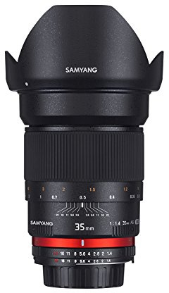 Samyang F1111009101 - Objetivo fotográfico DSLR para Micro Cuatro Tercios (Distancia Focal Fija 35mm, Apertura f/1.4-22 AS UMC, diámetro Filtro: 77mm), Negro