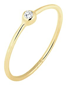 Elli PREMIUM Ring Damen Solitär Klassisch mit Zirkonia Kristalle aus 375 Gelbgold