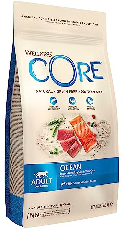 Wellness CORE Ocean 1,75 kg, Salmone/Tonno – Crocchette per Gatti Adulti, Senza cereali, Naturale, Ipoallergenico, Ricco di Proteine, Alto Contenuto di Pesce, Pelle Sana & Pelo Lucido