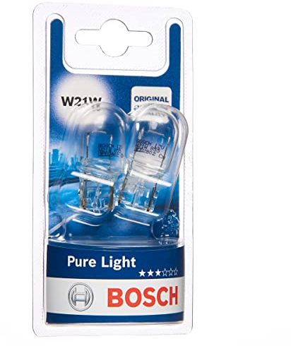 Bosch W21W (382W) Pure Light Halogen Headlight Bulbs, 12 V 21 W, Original Quality - Socket Type W3x16d - Pack of 2 Replacement Car Light Bulbs