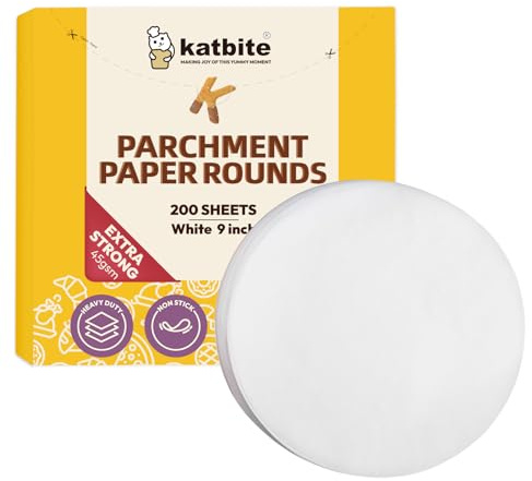 Katbite 9 Inch Parchment Paper Rounds, 200Pcs Cake Parchment Circles, Heavy Duty & Non-stick for Cake Baking, Air Fryer Liners, Tortilla Press