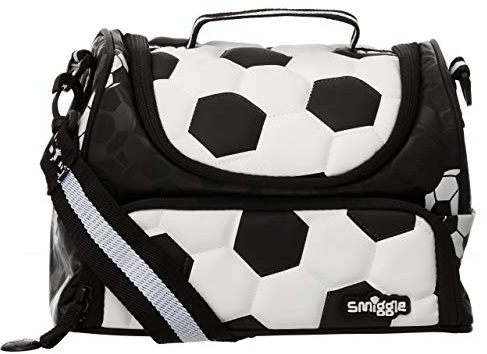 Smiggle Goal School Double Decker Lunchbox for Boys & Girls with Strap, Carry Handle & Dual Compartments | Football Print