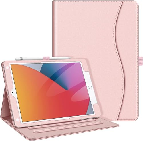 FINTIE Case for iPad 9th / 8th / 7th Generation (2021/2020/2019) 10.2 Inch | [Corner Protection] Multi-Angle Viewing Stand Cover with Pocket & Pencil Holder Auto Wake Sleep, Rose Gold