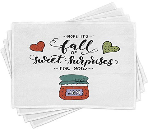 ABAKUHAUS Hope Place Mats Set of 4, Sketch Style Jam in a Jar, Washable Fabric Placemats for Dining Room Kitchen Table Decor, Multicolor