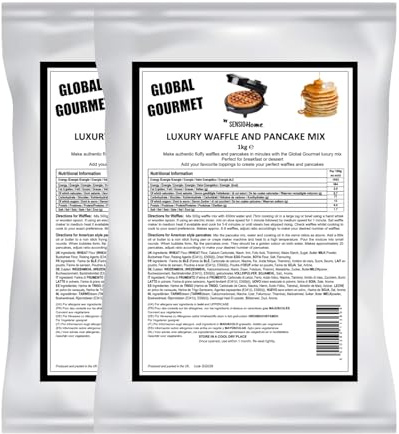 Global Gourmet Luxury Belgian Style Waffle & Pancake Mix 2 x 1KG Complete Ready Mix – for Belgian & Liege Waffles Quick & Delicious Value Size