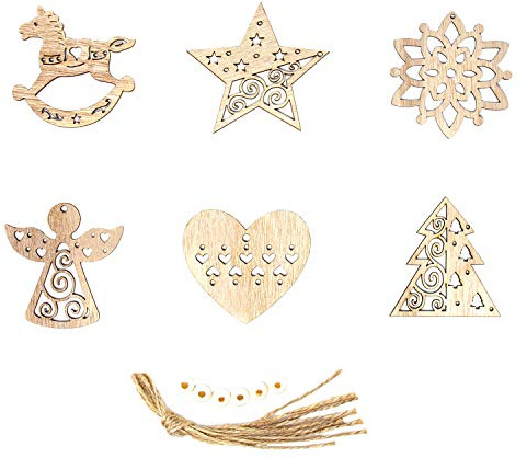 Oblique Unique® 6 Holzanhänger mit Schnur Stern Engel Herz Schneemann Rentier UVM. Holz Deko Weihnachten Weihnachtsbaum Anhänger Christbaumschmuck (Engel/Herz)