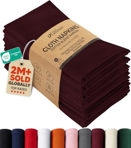 Utopia Kitchen Stoffservietten [12er Pack, Burgund] 46x46 cm Waschbare Tischservietten für Hotel, Mittagessen, Restaurant, Hochzeiten, Veranstaltungen und Partys
