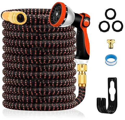 Yofidra 75FT Expandable Garden Hose Pipe, Water Hose with 10-Pattern Spray Gun & Metal Fittings, Hosepipe for Gardening, Washing & Cleaning