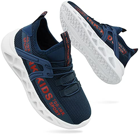 Pojkar och flickor träningsskor barn sneaker lätta utomhussportskor nät andningsbara pojkar löpning sport sportskor, Bläckblå, 36 EU