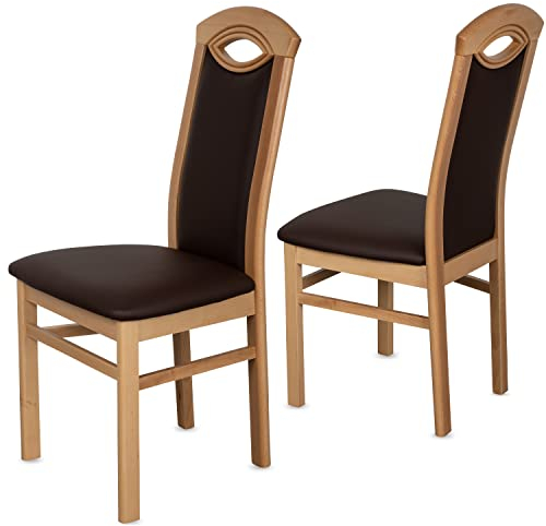 Staboos CH58 Esszimmerstuhle 2er Set Holz Stuhl bis 150 kg - Fertig montiert - Küchenstuhl gepolstert mit Ruckenlehne - massiv Holz Buche (Natur - Braun)