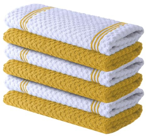 Infinitee Xclusives Premium Tea Towels | Pack of 6 | 100% Cotton |38 x 64 cm| Ultra Soft & Highly Absorbent Terry Dish Towels for Kitchen, Bar & Daily Household Cleaning Use |Radiant Yellow|