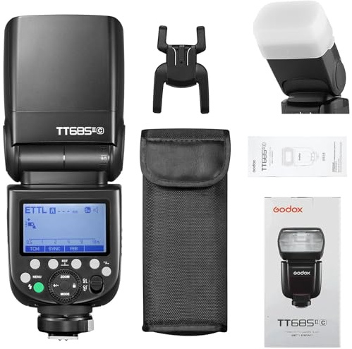 Godox TT685II-C Thinklite TTL Camera Flash for Canon EOS, GN60 HSS 1/8000s 2.4G Wireless X System Speedlite, Master/Slave Flash with Diffuser Kit, Compatible with R5 R6 R7 5D Mark IV 90D RP