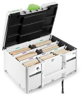 Festool DOMINO XL Dübel Buche D12/D14 128 BU mit Fräser | Sortimentsset mit 128 Buchenholz-Dübeln D12 & D14, HW-Fräser D14 für DF 700 und Systainer SYS3 M 187