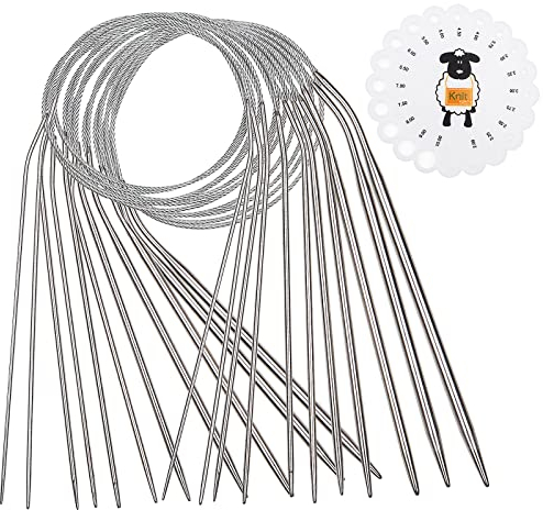 Coopay Edelstahl Rundstricknadeln 80 cm, 11 Stück Rund Stricknadeln mit Metall Kabel, Kleine Größe Rundstricknadel Set, 1,5mm, 1,75mm, 2,0mm, 2,5mm, 2,75mm, 3,0mm, 3,25mm, 3,5mm, 4,0mm, 4,5mm, 5,0mm