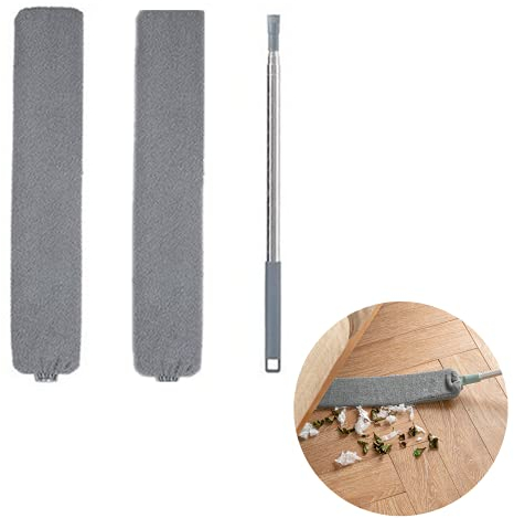 Shiyueshiri Dust Cleaner, Retractable Cleaning Tool Under Appliance or Sofa, Microfiber Hand Duster, Stainless Steel Handle, Washable Gap Cleaning Brush, Grey
