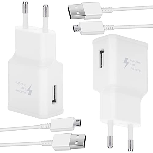 KAIMENGLONG 2 Pack Ladegerät Schnelladegerät Netzteil mit Micro USB Schnellladekabel 1.5M für Samsung Galaxy S7 S7 Edge A10 A10s A10e A6 A6+ 2018 S6 S5 S4 Xcover 4 3 J4+ J6+ A3 A5 A7 J3 J5 J7 Tab