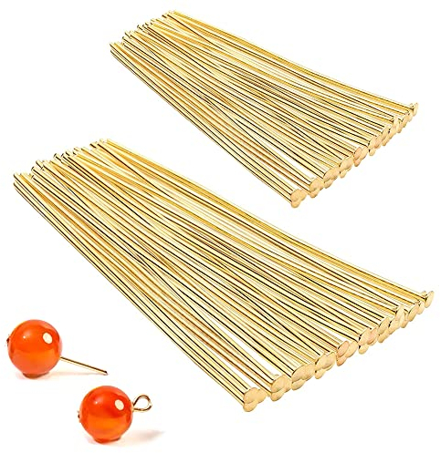 DHER Eye Pins OhrhäNger DIY Goldfarben Nietstifte 200 StüCk T-Nadel 0,7 Mm Drahtdurchmesser Flachkopfnadel 20 Mm / 30 Mm Lange T-Nadel Gold Flachkopf DIY zubehöR