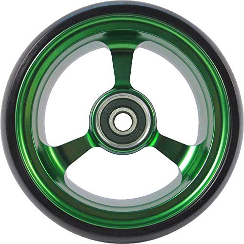 RIANTWHEEL, 5.0 X 1.0 inch, Solid, PU Wheels, Wheelchair Casters, Aluminum Rim, one Pair (Green)