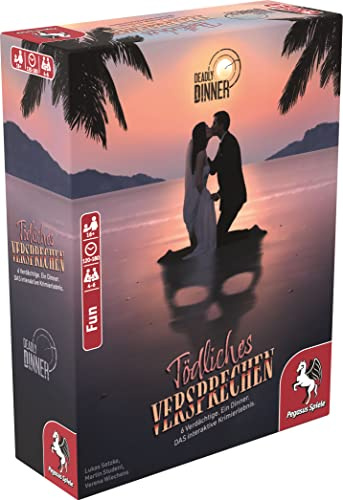 Pegasus Spiele 19013G - Deadly Dinner – Tödliches Versprechen - Krimi Dinner für Zuhause - 4 bis 6 Spieler - Krimispiele für Erwachsene - Krimidinner Spiel