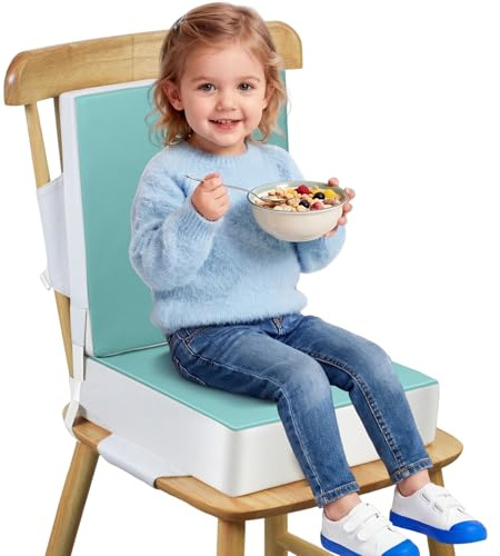 Kalawen Waterproof Booster Seat for Dining Chair, PU Washable 2 Straps Safety Buckle Kid Booster Seat for Dining Table, Green