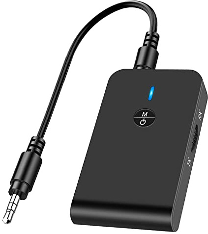 Bluetooth 5.0 Transmitter Receiver for TV to Bluetooth Headphones/Speakers | Upgraded Wireless Audio Adapter with 3.5mm Jack, Low Latency, Handsfree Call,Bluetooth Adapter for TV/Car/Home Stereo System