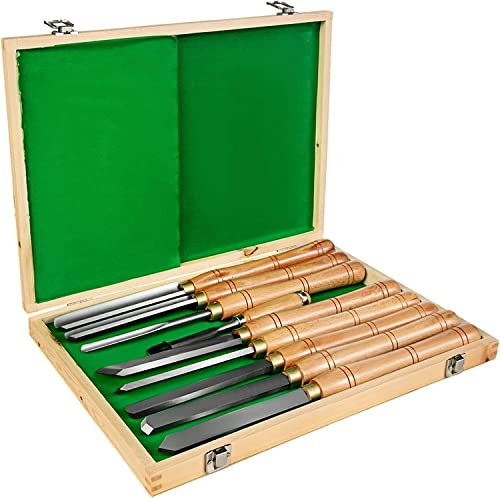 OITTo Drechselwerkzeuge 9-TLG. Holzdrehmeißel-Set Drehwerkzeug Hartholzgriffe Hochgeschwindigkeitsstahlklingen Messingzwinge Handwerk Schnitzmesser DIY Handwerkzeuge mit Aufbewahrungskoffer aus Holz