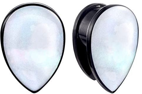 Beydodo Piercing Tunnel 6MM, Ohr Plug Edelstahl Tropfen Schwarz mit Weiß Muschel Tunnel Ohrringe Ohr Expander Set