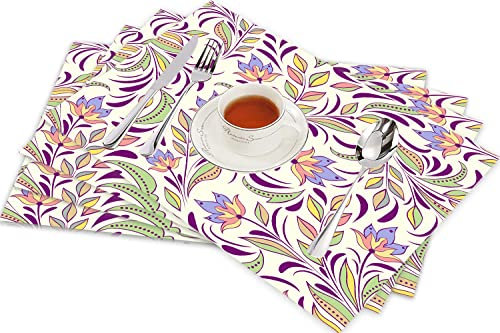 Platzsets, abstrakt, Blumenstrauß aus Flieder und Veilchen, blühende Frühlingsblumen, hellgrün, Lavendel, Creme, rutschfest, schmutzabweisend, hitzebeständig, Tischmatten für Esszimmer, Zuhause, 4