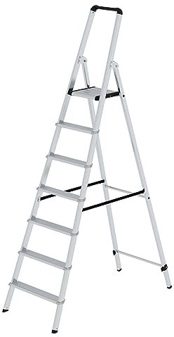 PROREGAL ML Stufen-Stehleiter | einseitig begehbar | 7 Stufen | Leiter, Teleskopleiter, Trittleiter, Bockleiter, Sprossen-Doppelleiter