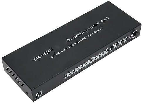 Extracteur de Son HDMI 4K, Commutateur HDMI 2.1 4x1, Convertisseur D'extracteur Audio HDMI Prenant en Le Commutateur Arc Aoto, EDID Indépendant du Son, Sortie (Prise UE)