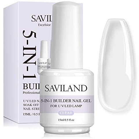 Saviland 5 in 1 Builder Nail Gel: Clear Aufbaugel für Gelnägel Nagelverstärker UV Gel für Strengthener ExtensionGel Base Nagelverlängerung Verstärkungsgel Base Top Coat Nagelkleber