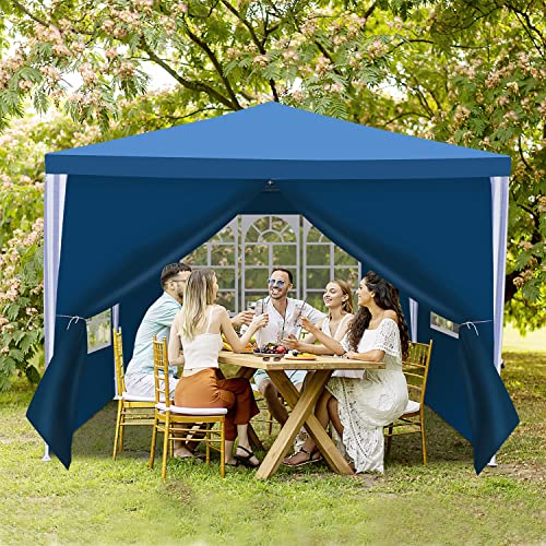 Fiqops Tonnelle 3 x 3 m étanche et stable - Bâche en polyéthylène de qualité supérieure - Tente de réception - Tente de jardin - 100 g/m² - Avec 4 panneaux latéraux - Bleu