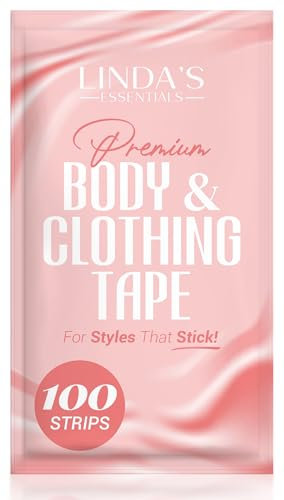Linda's Essentials Double Sided Body and Fashion Tape (100 Pack) - Extra Adhesive Double Sided Boob Tape for Clothes & Skin, All Fabric Types, Perfect for Dresses, Body & Bra Support