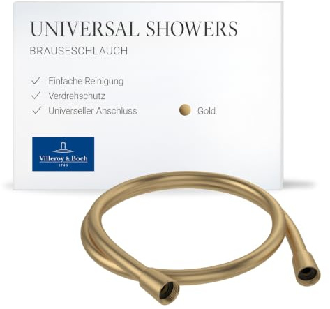 Villeroy & Boch Universal Showers Handbrauseschlauch, 1,20 m – Gold | Mit integriertem Verdrehschutz, flexibel und knickfest, für Dusche und Badewanne, Länge 1,20 m, TVC00003500076