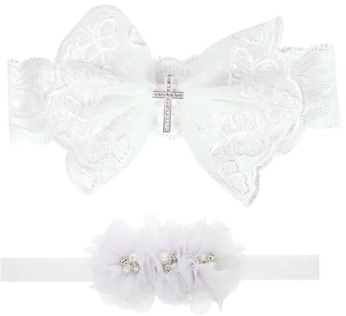 2 Pack Christening Headband for Babies with White Bow for Children (Cross Button)