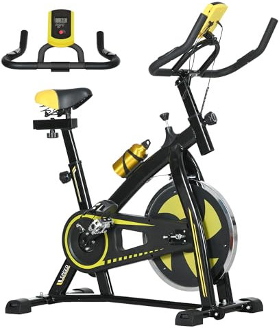 SPORTNOW Indoor Exercise Bike, Stationary Bike, Cycling Machine with Adjustable Seat and Resistance, Heart Rate Sensor, for Home Gym Workout, 8kg Flywheel, Yellow