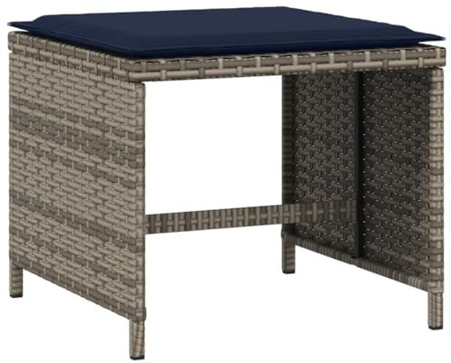 vidaXL Gartenhocker mit Kissen 4 STK., Sitzhocker mit Stahlrahmen, Fußhocker für Garten Terrasse, Hocker Gartenstuhl Gartenmöbel, Grau Poly Rattan