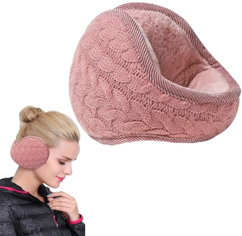 AWOCAN Earmuffs Knit Ear Warmers Ear Muffs Winter Women Warm Fur Earwarmer Foldable for Women Men Outdoor Activities (PINK)