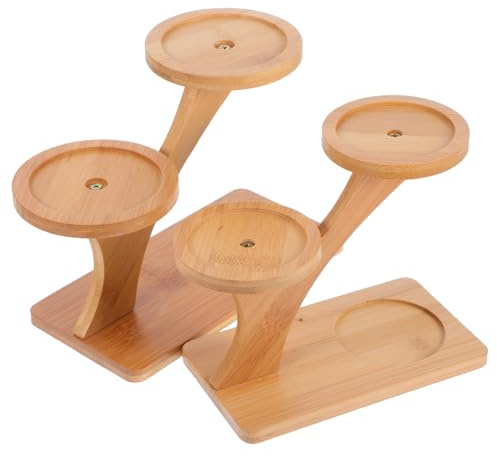 Toddmomy Bamboo Tray Small Potted Plant Base Oval Desktop Flowerpot Stand Multi-Layer Planter Holder for Home Office Garden Display
