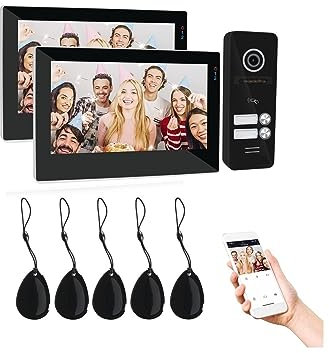 Trådlös videodörrklocka, TUYA Video Dörrtelefon Dörrklocka Intercom 7 tum 1080P pekskärmsskärm med kabelansluten kamera APP/Svep kortupplåsning Säkerhet(2M1D)