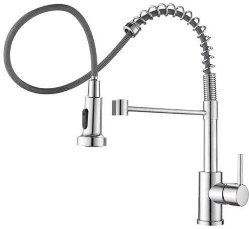 Zeffrary Miscelatore da cucina estraibile, lavello da cucina, rubinetto da cucina, girevole a 360°, miscelatore monocomando in acciaio inox ad alta pressione, acciaio inox SUS304 (cromato)