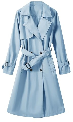 Vancavoo Trenchcoat dam lång övergångskappa rock klassisk höst vår dubbelknäppt jacka trenchcoat med bälte damkappa bomull vindjacka, blå, XL