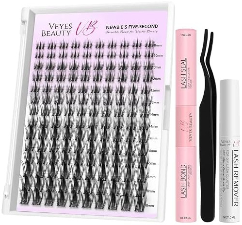 VEYESBEAUTY Wimpern Extensions Set 5-Sekunden-Wimperncluster Cluster Lashes DIY Cluster Wimpern Wimpernverlängerung Falsche Wimpern Lash Bond And Seal Falsche Wimpern (Manga Kit, 8-18mm)