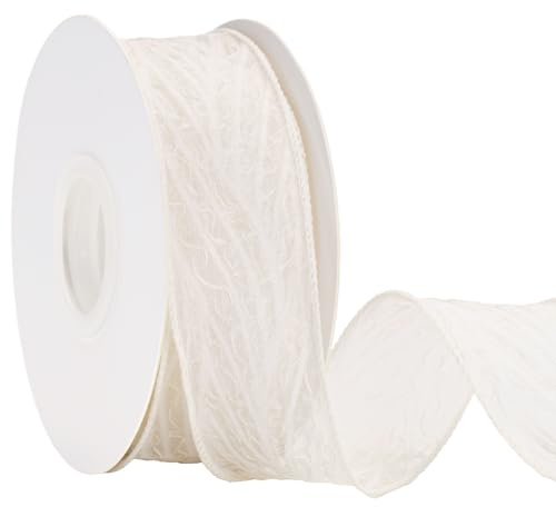 jijAcraft Ivory White Schleifenband Hochzeit: 4CM Dekoband Kommunion mit Falten, 9M Organza Geschenkband, Chiffon Transparentes Band für Kindertaufe, Blumenstraußverpackung, DIY Karten