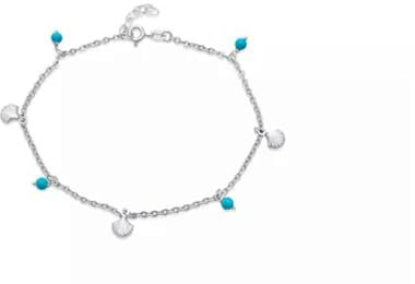 18 Karat Weißgold plattiertes Muschel-Türkis-Kabelketten-Charm-Armband – 7 Zoll