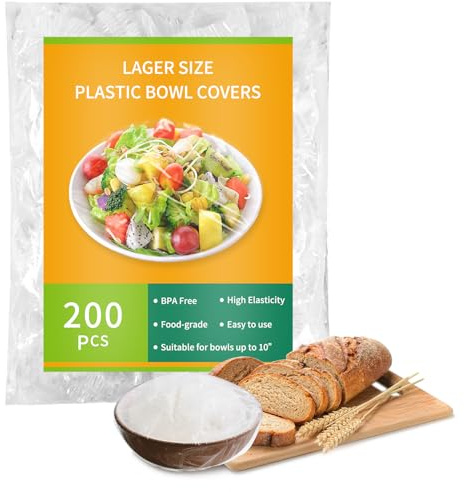 200pcs Plastic Bowl Covers for Bread Proofing, Fits Bowls up to 12/9’’, Shower Caps for Sourdough Bread Baking Supplies, Plastic Wrap for Food Proofing Cover