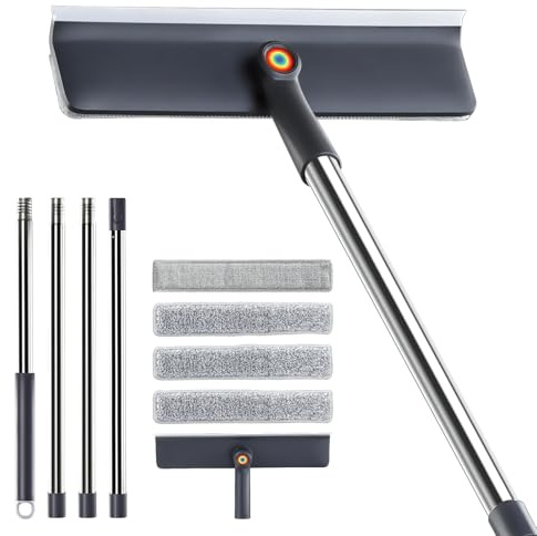 Window Cleaning Kit, Rotatable Window Squeegee for Home with 60 Extension Pole for High Windows, 3 Microfiber Cloths, Screen Brush, for Glass Indoor Outdoor