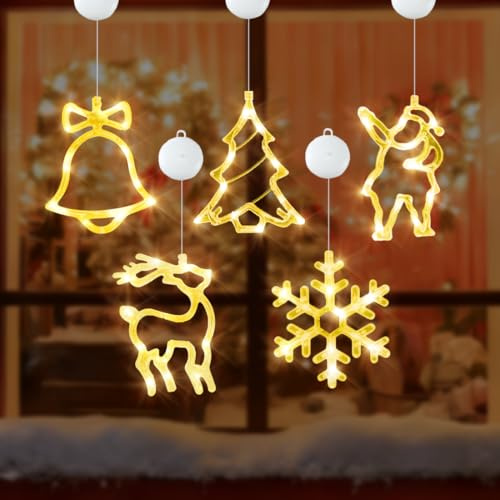 O-Kinee Navidad LED Luces para Ventana 5 Piezas,Pilas con Ventosa,Interior Lámpara de Decoración para Interior Puerta Casa Balcón Halloween Navidad Fiesta
